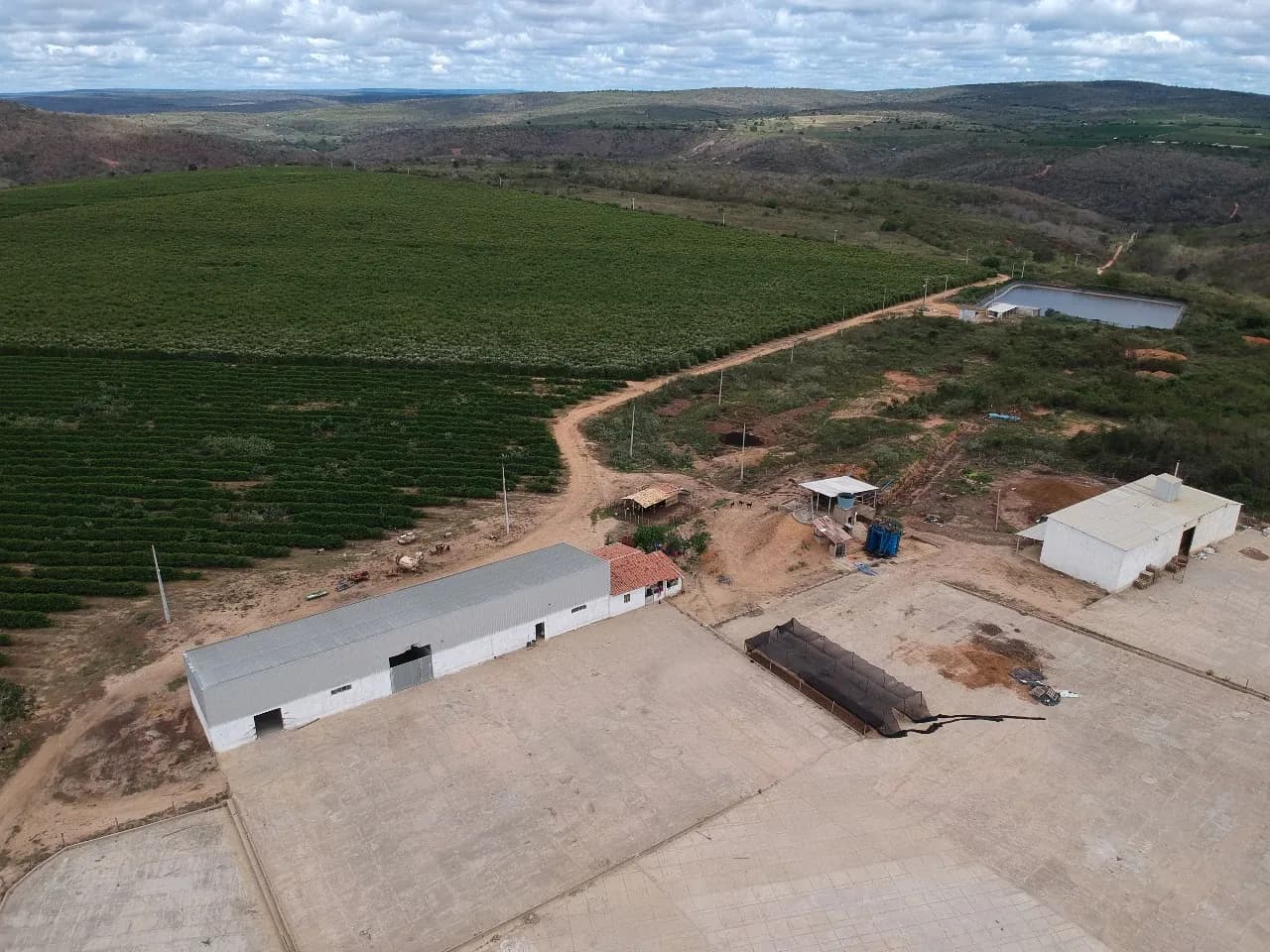 Vista da propriedade e das áreas de cultivo.