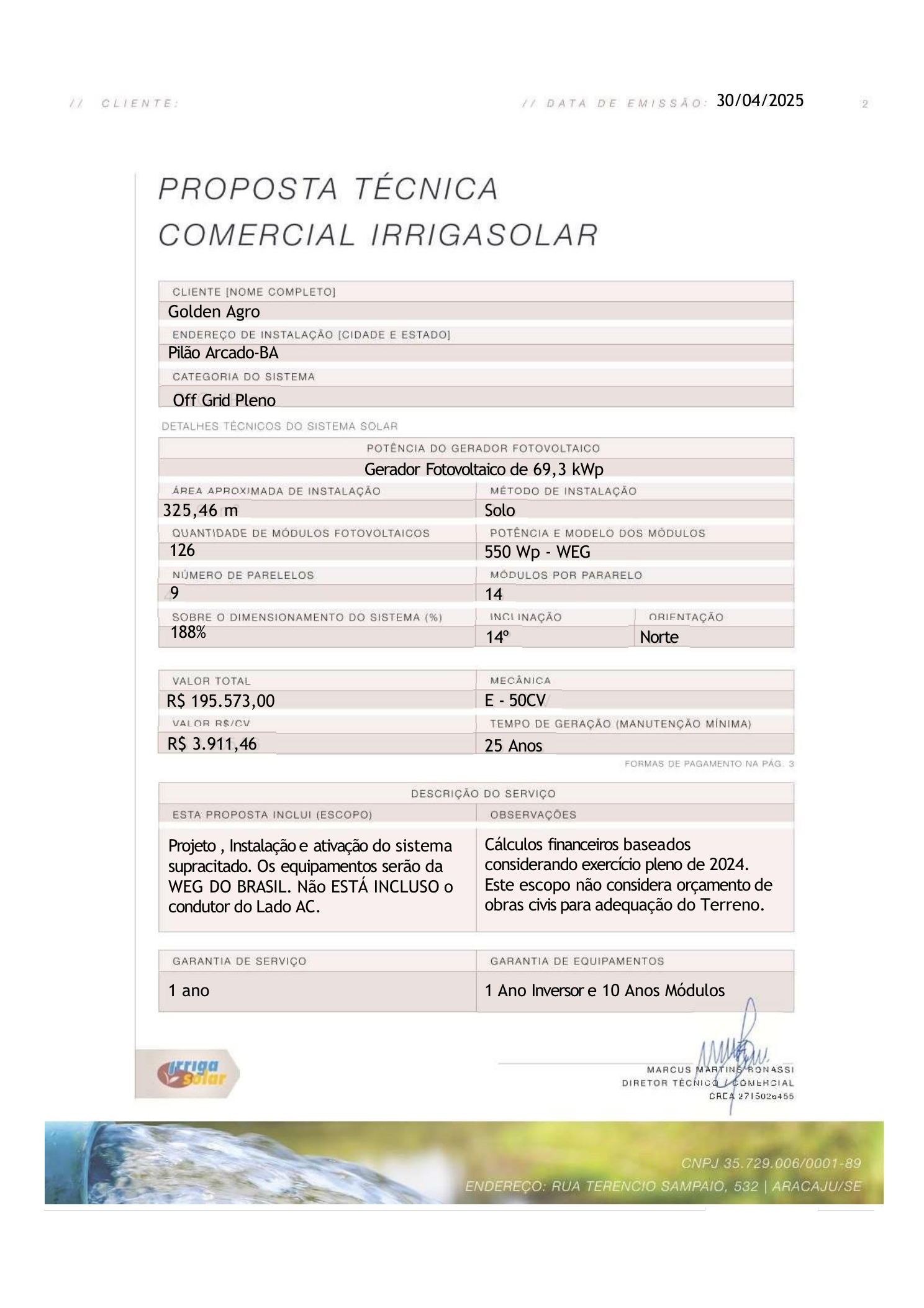 Proposta Técnica Comercial Irrigasolar — projeto detalhado para cliente